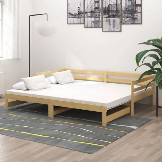 vidaXL Daybed med Udtræk 2x(90x200) cm, Massivt Fyrretræ, Naturfarvet