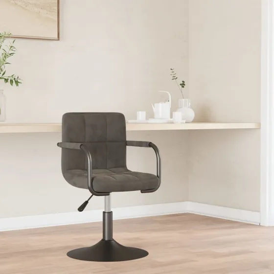 vidaXL Spisebordsstol fløjl mørkegrå, højdejusterbar, 360° drejbar