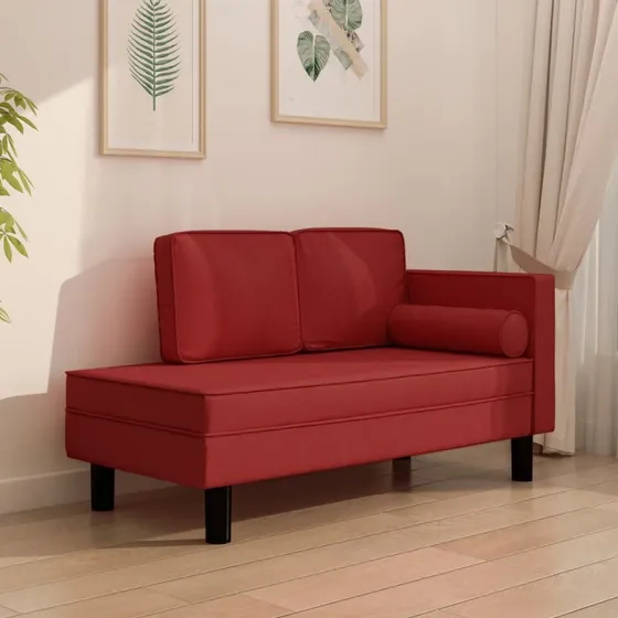 vidaXL Chaiselong med hynder og bolster, vinrød, kunstlæder