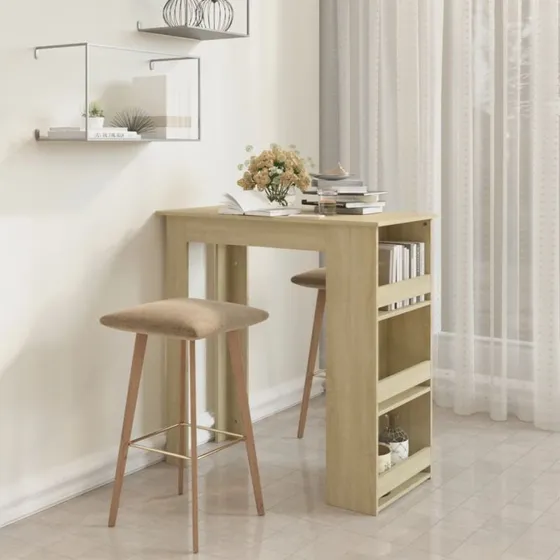 vidaXL Barbord med opbevaringsstativ 102x50x103,5 cm, Sonoma-eg