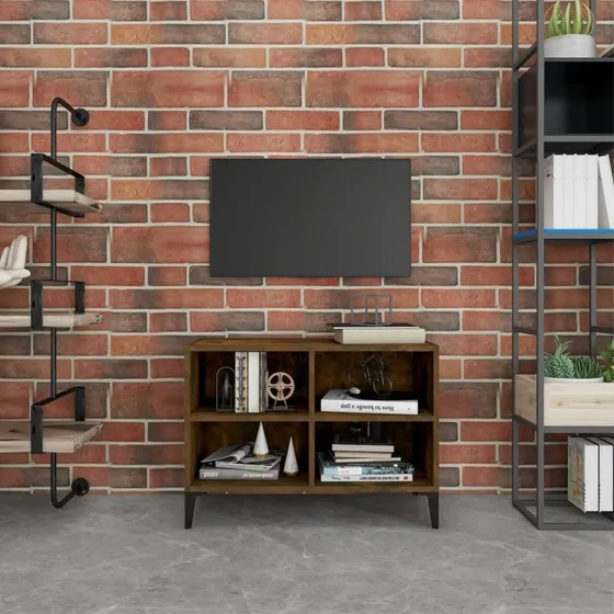 vidaXL tv-bord med metalben 69,5x30x50 cm røget eg