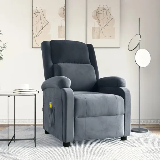 vidaXL Massagestol Velour Mørkegrå