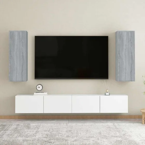 vidaXL 2 stk. tv-skabe 30,5x30x90 cm konstrueret træ grå sonoma-eg