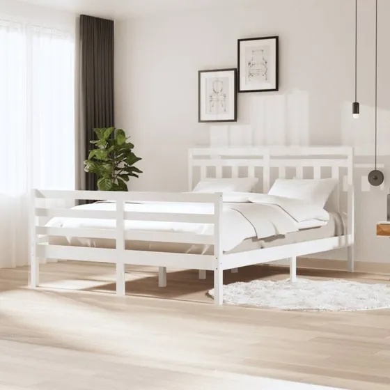 vidaXL Sengeramme 160x200 cm King Size i massivt fyrretræ, hvid