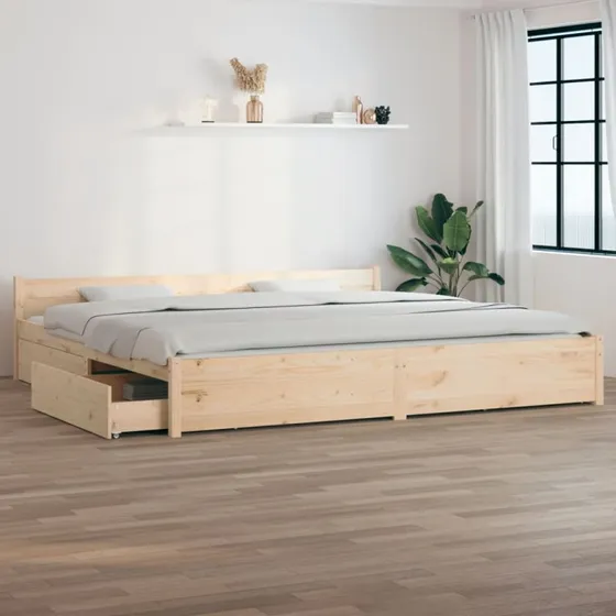 vidaXL Sengeramme med Skuffer 180x200 cm Super King i Massivt Fyrretræ