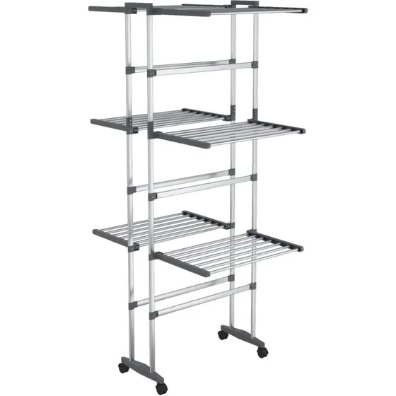 vidaXL tørrestativ 3 niveauer med hjul 60x70x129 cm sølv
