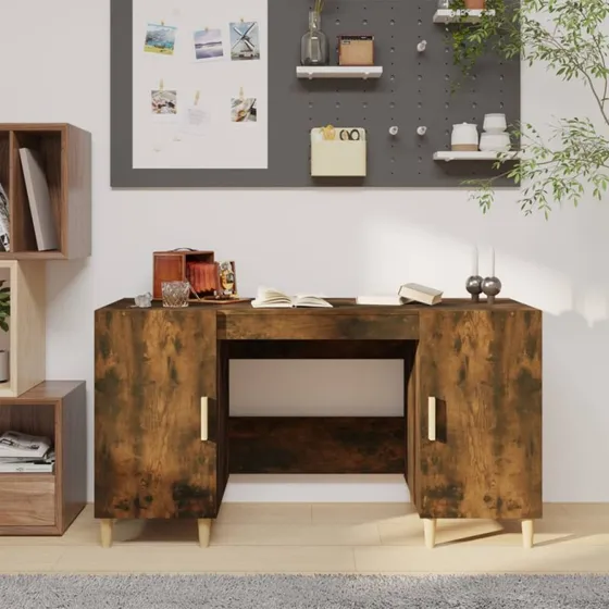 vidaXL Skrivebord 140x50x75 cm røget egetræsfarve