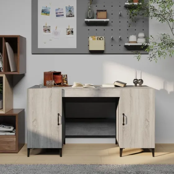 vidaXL Skrivebord 140x50x75 cm Konstrueret Træ Grå Sonoma-Eg