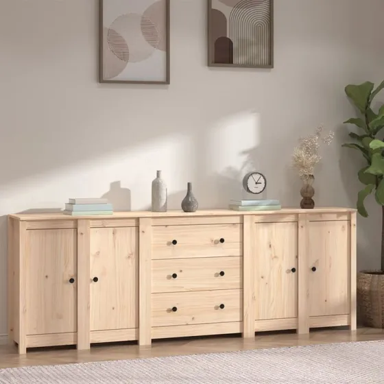 Skænk 230X35X80 cm Massivt Fyrretræ - Hvid