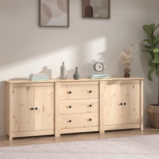Hvid Skænk 210x35x80 cm i Massivt Fyrretræ