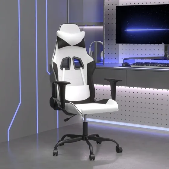 vidaXL Gamingstol med massagefunktion, hvid og sort