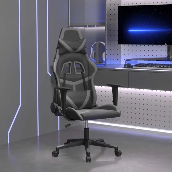 vidaXL Gamingstol med massage, kunstlæder sort/grå