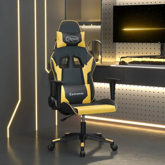 vidaXL Gamingstol med Massage, Kunstlæder, Sort Guldfarvet