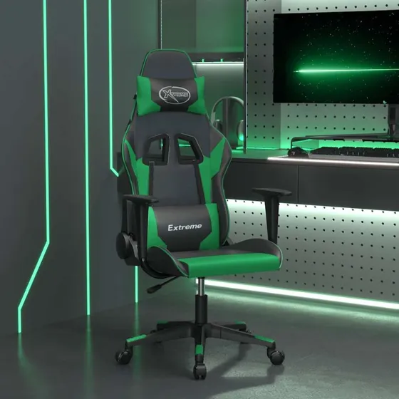 vidaXL Gamingstol med Massage, Kunstlæder Sort/Grøn