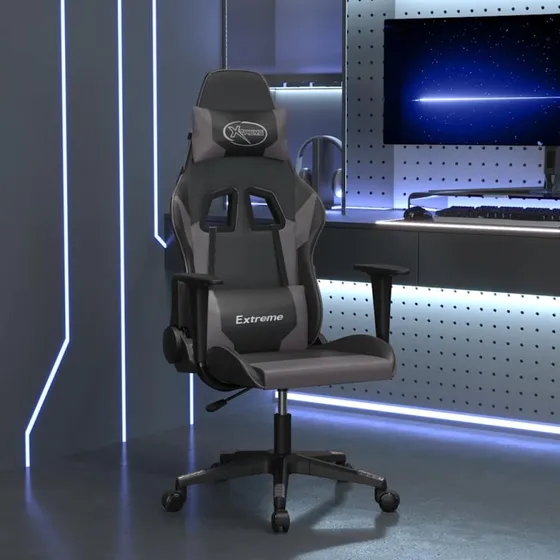 vidaXL Gamingstol med Massagefunktion, Kunstlæder Sort/Grå