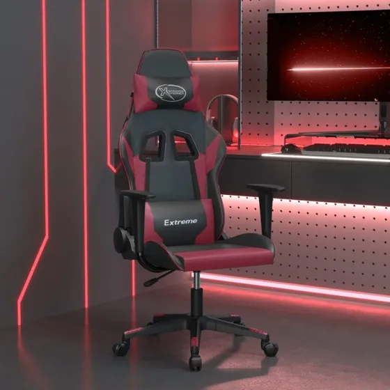 vidaXL Gamingstol med Massagefunktion, Kunstlæder Sort/Vinrød