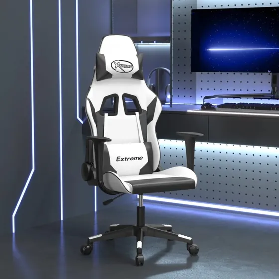 vidaXL Gamingstol med massage, kunstlæder hvid/sort