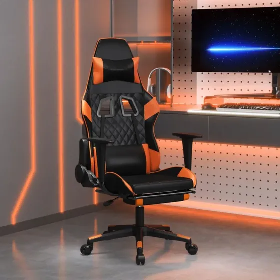 vidaXL Gamingstol med massage og fodstøtte, sort/orange