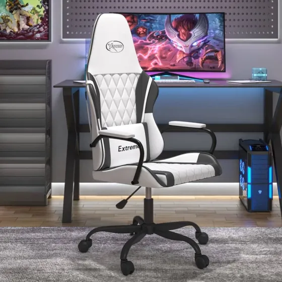vidaXL Gamingstol med massagefunktion, hvid og sort