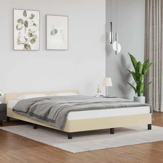 vidaXL Sengeramme med hovedgærde Creme 140x190 cm