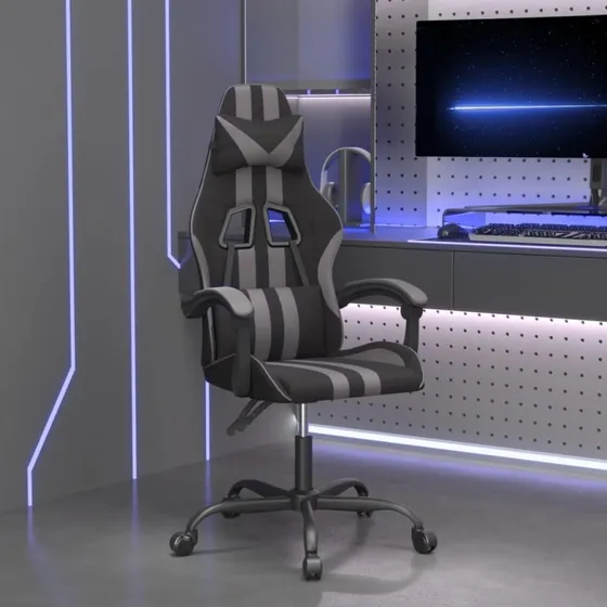 vidaXL Drejelig Gamingstol Kunstlæder Sort og Grå