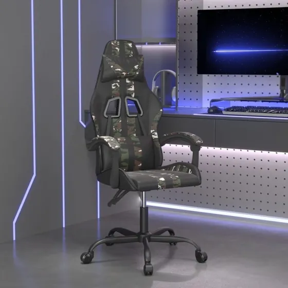 vidaXL Drejelig Gamingstol Kunstlæder Sort og Camouflage