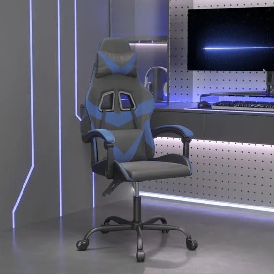 vidaXL Drejelig Gamingstol Kunstlæder Sort og Blå