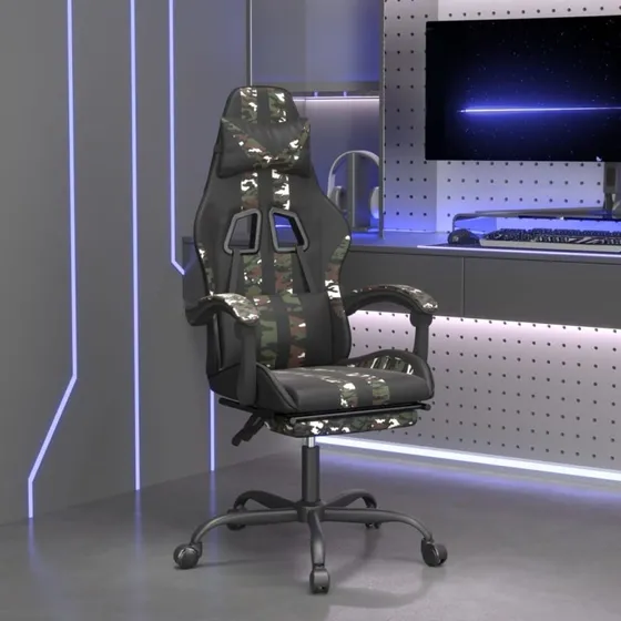 vidaXL drejelig gamingstol med fodstøtte, sort camouflage