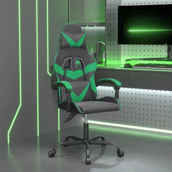 vidaXL Drejelig Gamingstol Kunstlæder Sort og Grøn