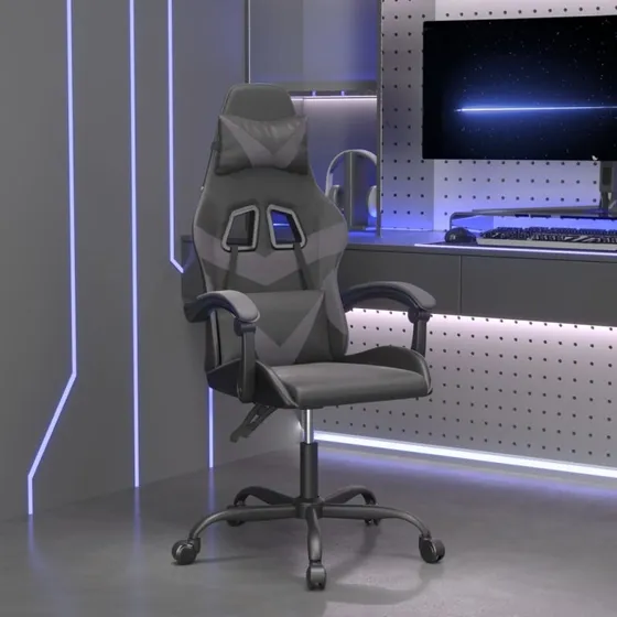 vidaXL Drejelig Gamingstol Kunstlæder Sort og Grå
