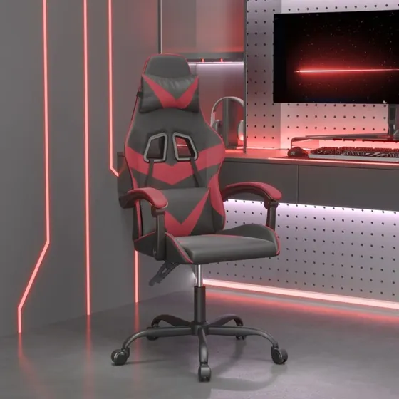 vidaXL Drejelig Gamingstol Kunstlæder Sort og Vinrød