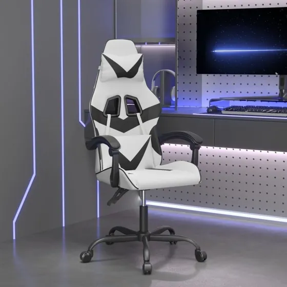 vidaXL Drejelig Gamingstol Kunstlæder Hvid og Sort