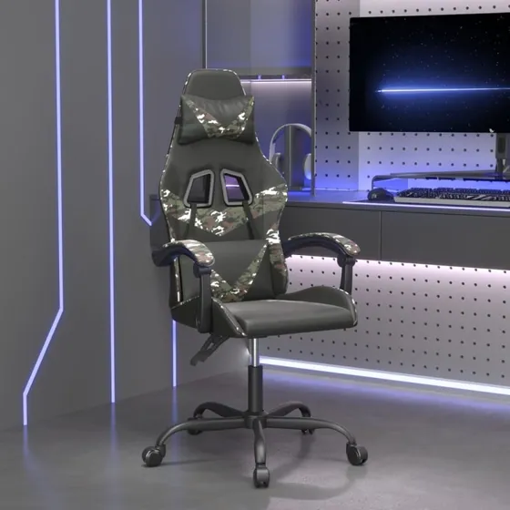 vidaXL Drejelig Gamingstol Kunstlæder Sort og Camouflage