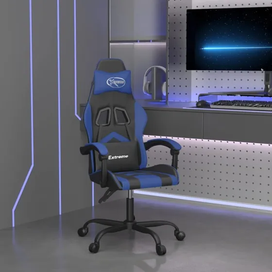 vidaXL drejelig gamingstol kunstlæder sort/blå