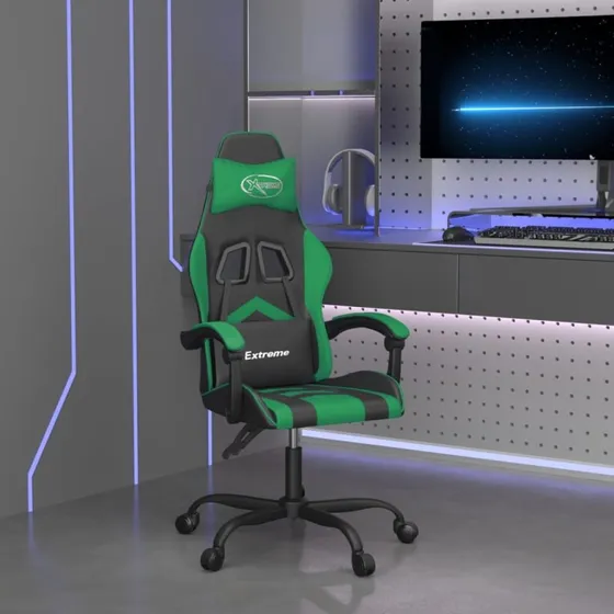 vidaXL drejelig gamingstol kunstlæder sort grøn