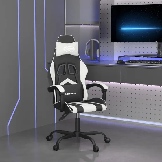 vidaXL Drejelig Gamingstol Kunstlæder Sort/Hvid