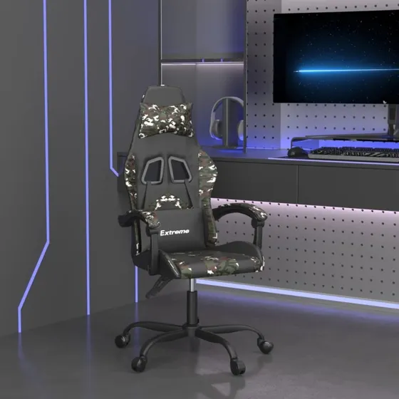vidaXL Drejelig Gamingstol Kunstlæder Sort og Camouflage