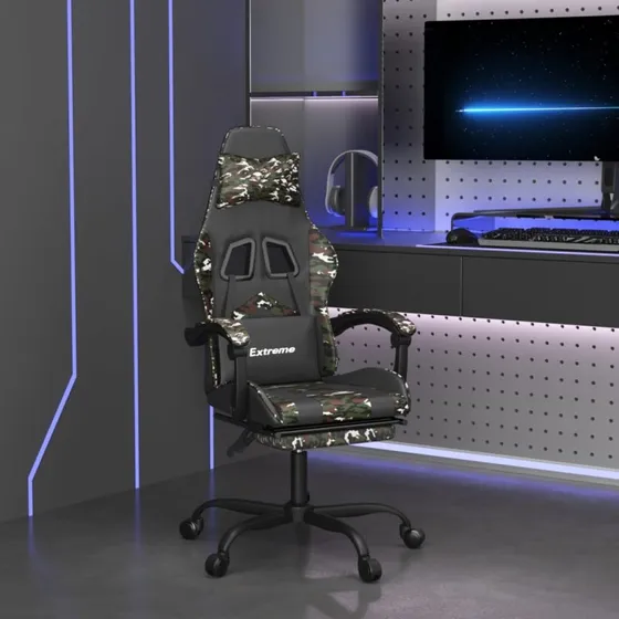 vidaXL drejelig gamingstol med fodstøtte, sort camouflage