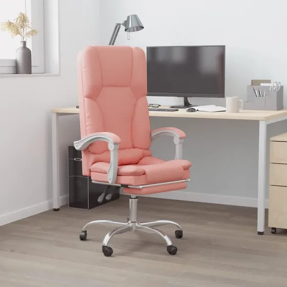 vidaXL kontorstol med massagefunktion, lyserød, kunstlæder