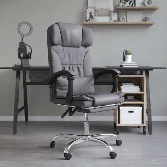 vidaXL kontorstol med massagefunktion, grå, kunstlæder