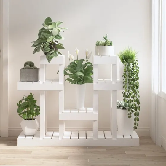 vidaXL plantestativ 104,5x25x77,5 cm massivt fyrretræ hvid