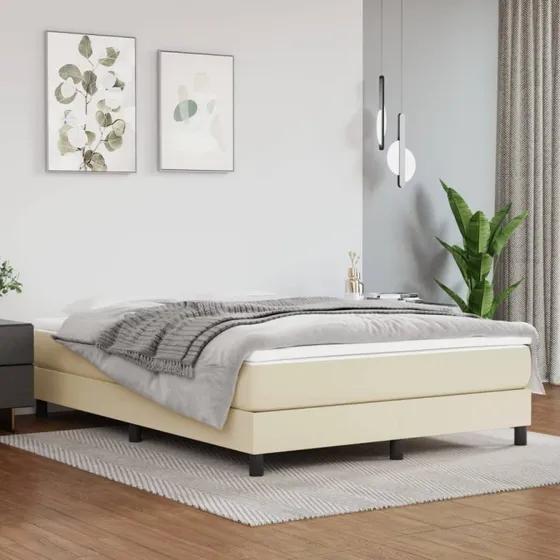 vidaXL Boxspring sengeramme 140x200 cm cremefarvet kunstlæder