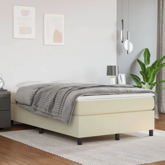 vidaXL Boxspring sengeramme 120x200 cm cremefarvet kunstlæder