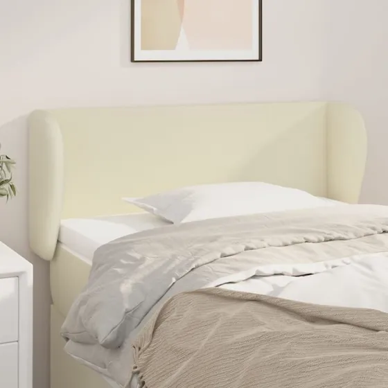 vidaXL Sengegavl med Kanter 93x23x78/88 cm, Kunstlæder Cremefarvet