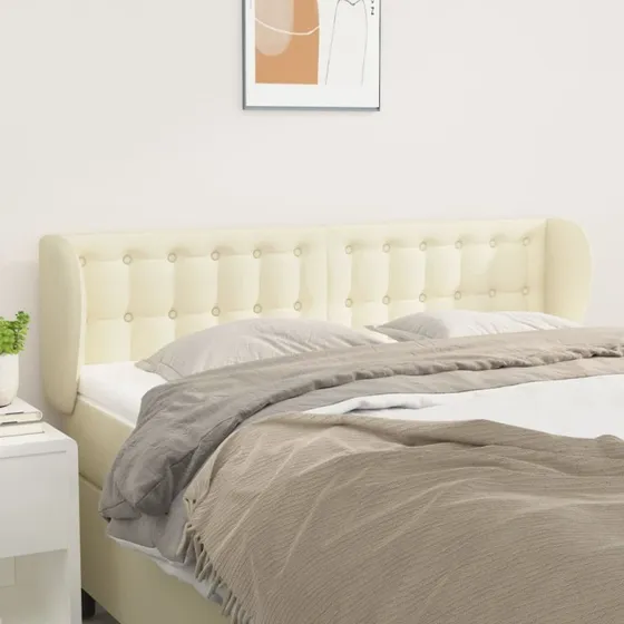vidaXL Sengegavl med Kanter 147x23x78/88 cm, Kunstlæder Cremefarvet
