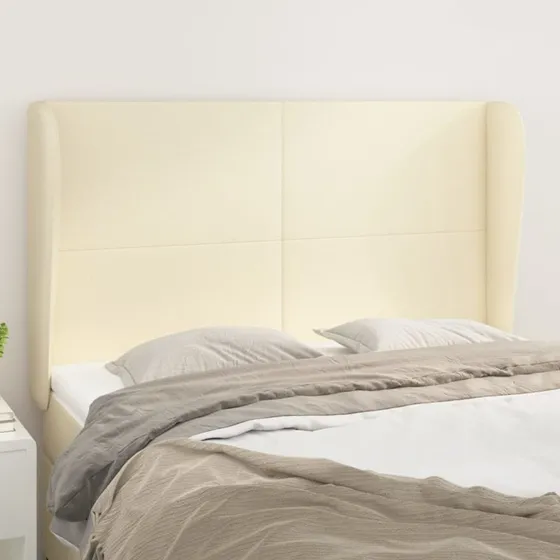 vidaXL Sengegavl med Kanter 147x23x118/128 cm Cremefarvet
