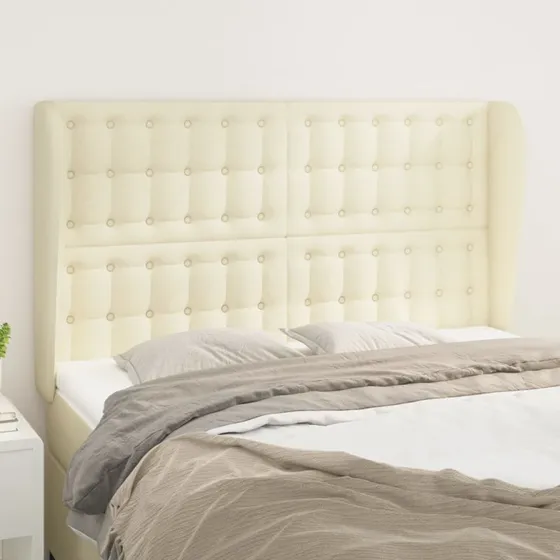 vidaXL Sengegavl med Kanter 147x23x118/128 cm Cremefarvet