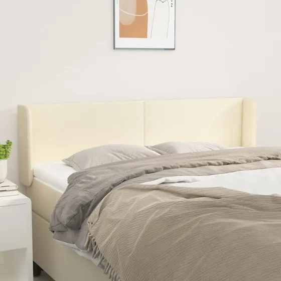 vidaXL Sengegavl med Kanter 147x16x78/88 cm Cremefarvet Kunstlæder