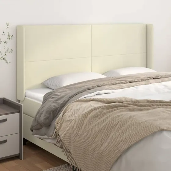 vidaXL Sengegavl med Kanter 183x16x118/128 cm Cremefarvet