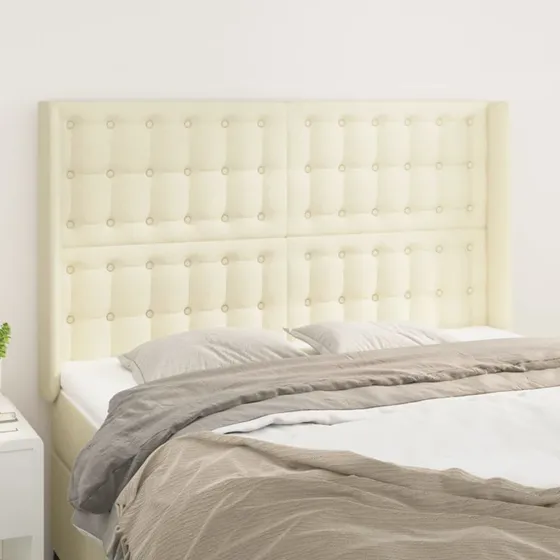 vidaXL Sengegavl med Kanter 147x16x118/128 cm Cremefarvet